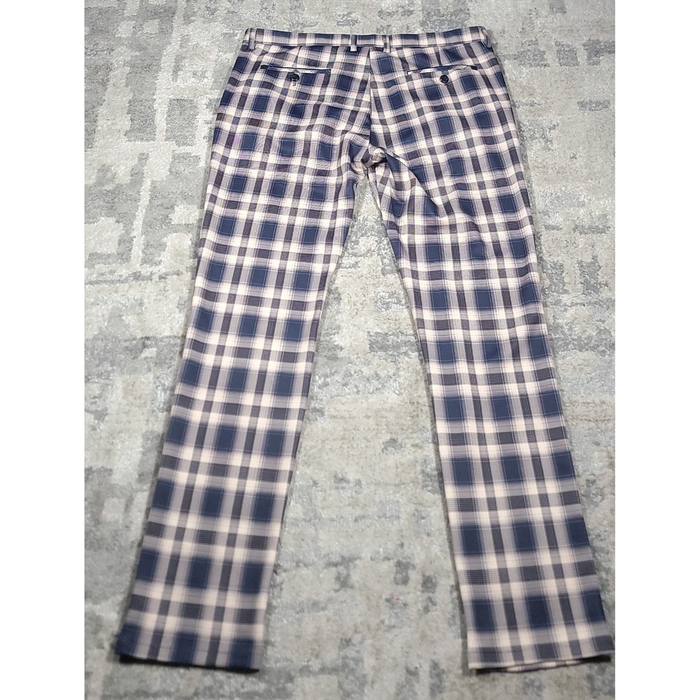 Platino Mann Plaid Blue Brown Golf Performance Regular Fit Chino Pants SZ 38x32 - Picture 7 of 8